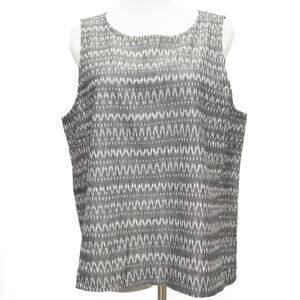Eileen Fisher Organic Cotton Grey Ikat Printed Tank Top Size Large